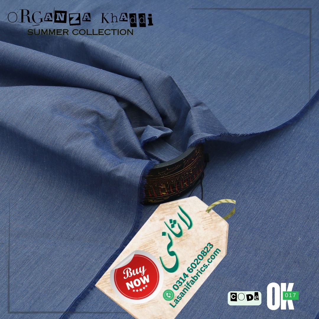 Bluish Grey Organza Cotton Khaddar -Bluish Grey-OK-16