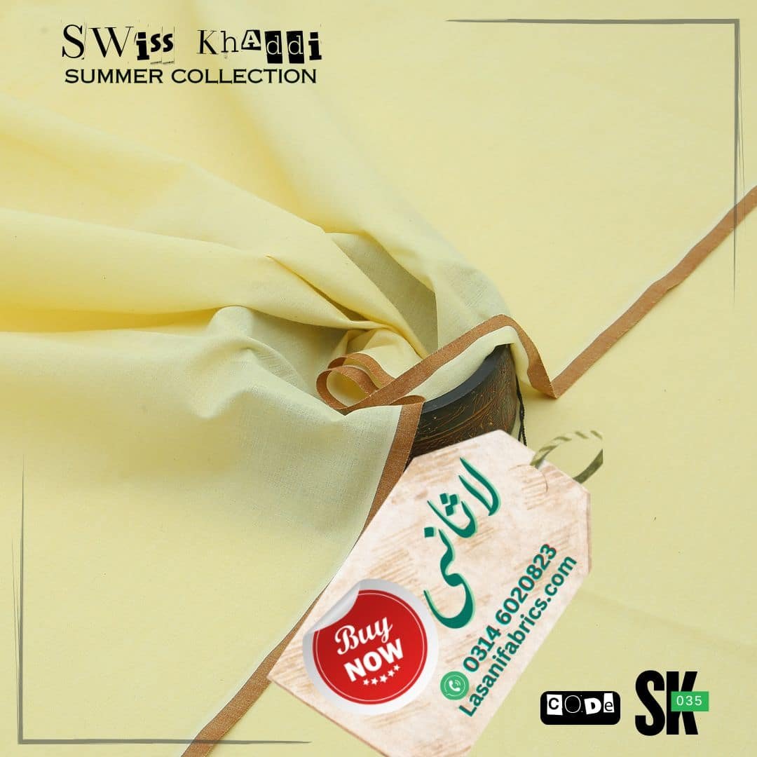 Light Yellow Swiss Swiss Cotton Khaddar -Light Yellow-SK-35