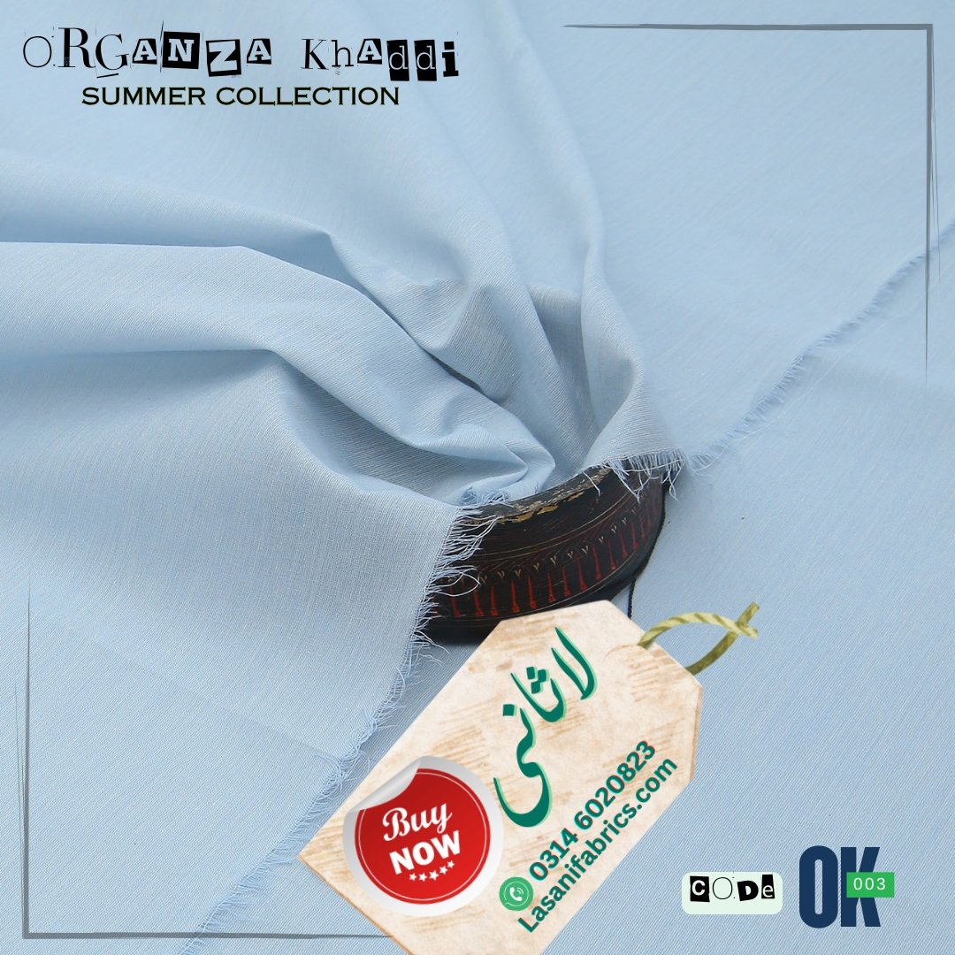 Organza Cotton Khaddar - Smokey Blue-OK-03